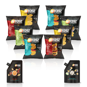 Pack of 8 pouches Potato Chips + 2 Dips